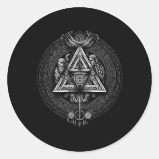 Pegatina Redonda Mitología nórdica del Valhalla septentrional