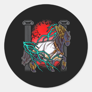 Pegatina Redonda Mitos griegos de caballo Zeus antiguos dioses Equi