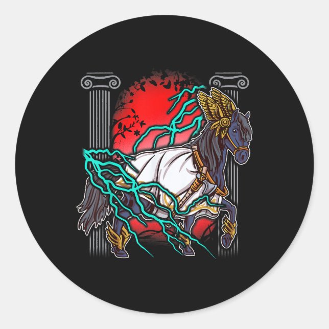 Pegatina Redonda Mitos griegos de caballo Zeus antiguos dioses Equi (Anverso)