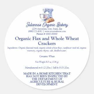 Pegatina Redonda Mixer Bread Bakery Pastry Chef Food Product Label