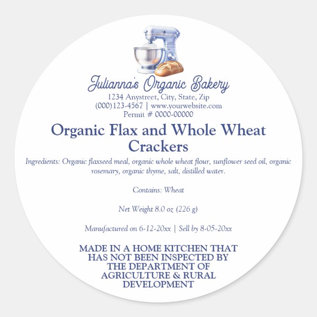 Pegatina Redonda Mixer Bread Bakery Pastry Chef Food Product Label (Anverso)