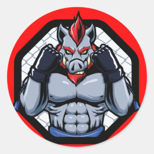 Pegatina Redonda MMA: Combatiente en jaula de artes marshales mixta