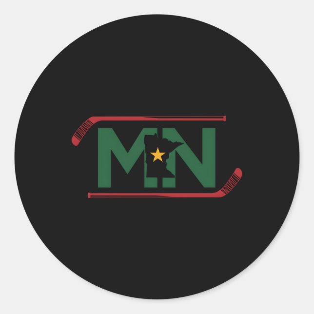 Pegatina Redonda Mn El Estado Del Hockey (Anverso)