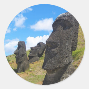 Pegatina Redonda Moai en Rano Raraku Isla de Pascua