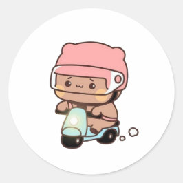 Pegatina Redonda Mochi Brownie Bear Bicicleta