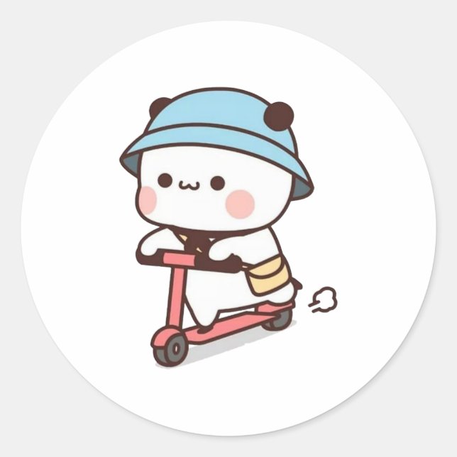 Pegatina Redonda Mochi Brownie Bear Bicicleta (Anverso)