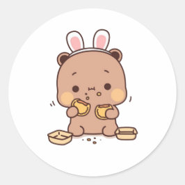Pegatina Redonda Mochi Brownie Bear Y Baby Panda