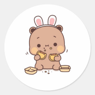 Pegatina Redonda Mochi Brownie Bear Y Baby Panda