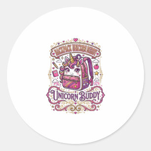 Pegatina Redonda Mochila de Unicornio Amigo de Unicornio Diseño de 