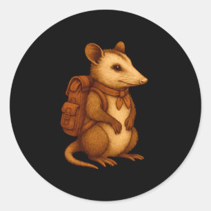 Pegatina Redonda Mochilero de opossum lindo que acampa senderista b