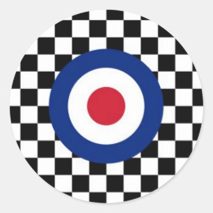 Pegatina Redonda MOD a cuadros de la blanco de las Carreras negras