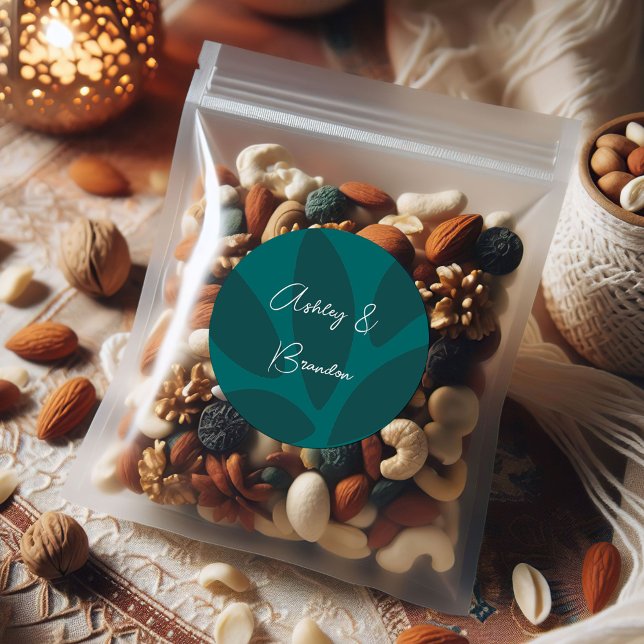 Pegatina Redonda Mod Flor Pétalos Botánico Turquesa Boda (Subido por el creador)