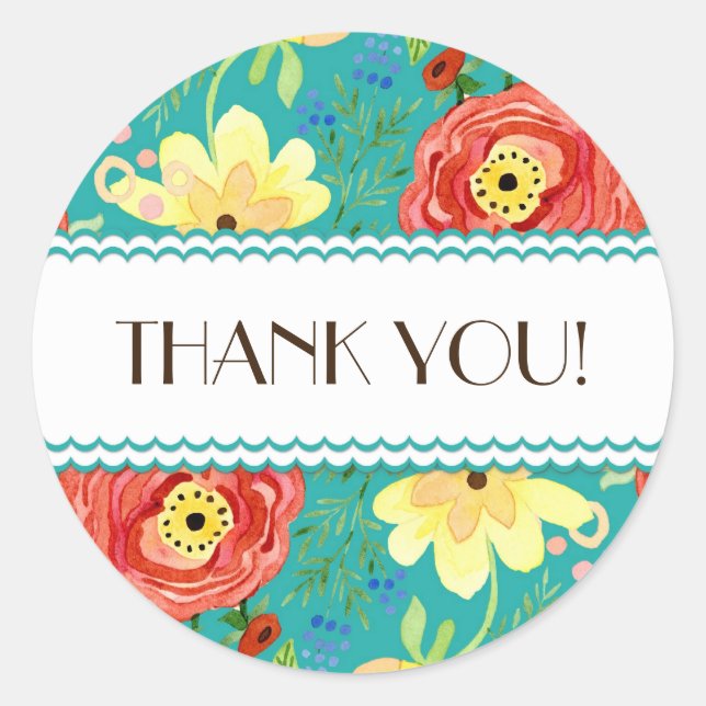 Pegatina Redonda Mod Modern Floral Ranunculus Corchete Rosa de hoja (Anverso)