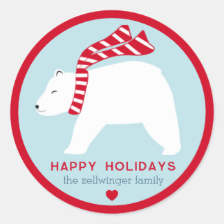 Pegatina Redonda mod polar bears- ice blue- round holiday stickers