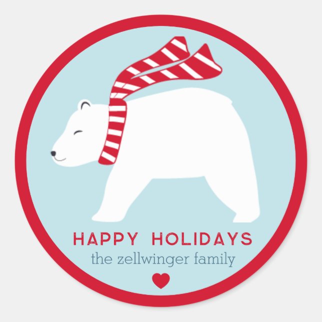 Pegatina Redonda mod polar bears- ice blue- round holiday stickers (Anverso)
