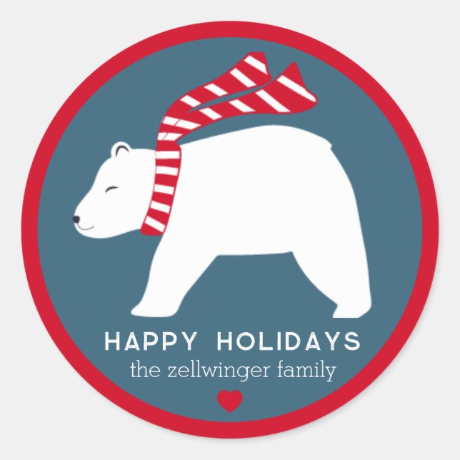Pegatina Redonda mod polar bears- navy blue- round holiday stickers (Anverso)