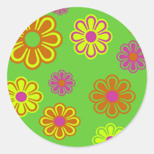 Pegatina Redonda mod pop flowers groovy