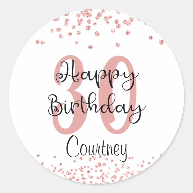 Pegatina Redonda Moda 30.º nombre de Purpurina Rosa de oro (Anverso)