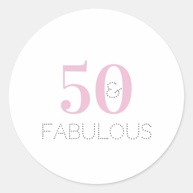 Pegatina Redonda Moda 50 y fabulosa tipografía cumpleaños rosado (Anverso)