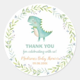 Pegatina Redonda Moda acuarela Cute Dinosaur Boy Baby Shower