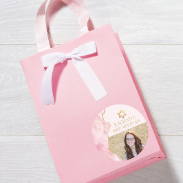 Pegatina Redonda Moda Agate de Oro Rosado Bat Mitzvah Fiesta de fot