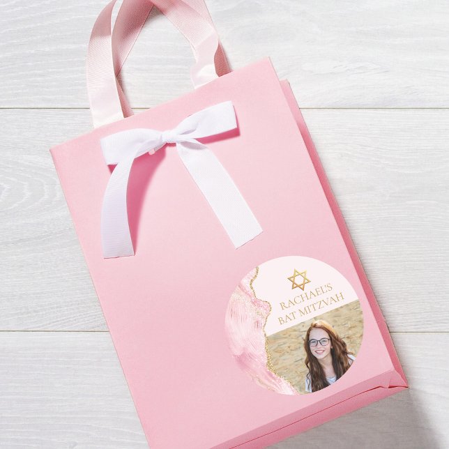 Pegatina Redonda Moda Agate de Oro Rosado Bat Mitzvah Fiesta de fot (Subido por el creador)