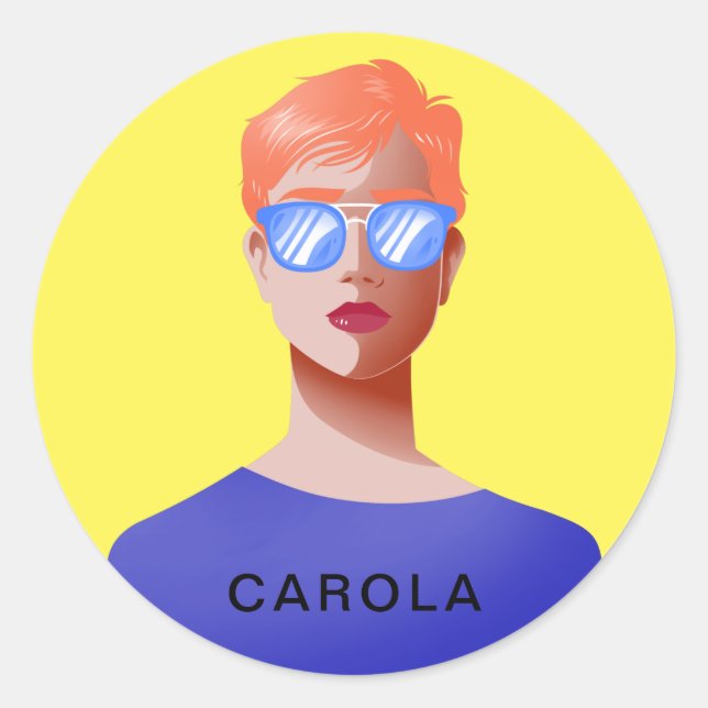 Pegatina Redonda Moda amarilla y mujer de clase (Anverso)