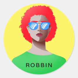 Pegatina Redonda Moda amarilla y mujer elegante