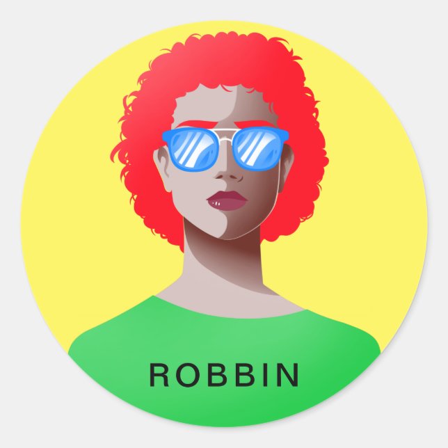 Pegatina Redonda Moda amarilla y mujer elegante (Anverso)