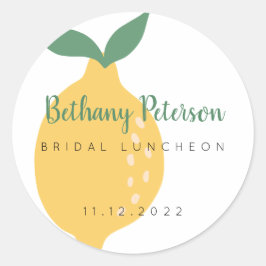 Pegatina Redonda Moda Amarillo Lemon Bridal Shower Luncheon