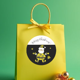 Pegatina Redonda Moda Amarillo Tartán Santa con bolsa