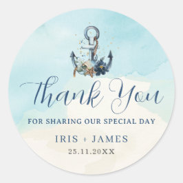 Pegatina Redonda Moda Ancla Náutica Boda de Playa Moderna