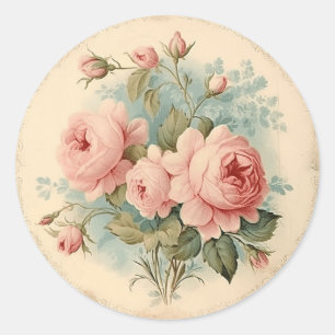 Pegatina Redonda Moda angustiada, Shabby Chic rosa