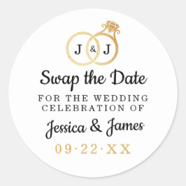 Pegatina Redonda Moda Anillos Boda Monograma Guardar O Intercambiar
