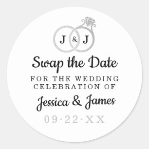 Pegatina Redonda Moda Anillos Boda Monograma Guardar O Intercambiar