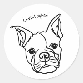 Pegatina Redonda Moda Arte de línea de Bulldog francés: Editar tu t