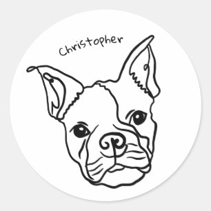 Pegatina Redonda Moda Arte de línea de Bulldog francés: Editar tu t
