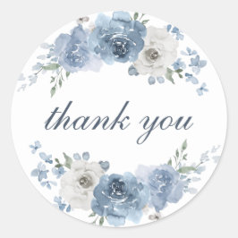 Pegatina Redonda Moda Azul oscuro marfil Boda floral Gracias
