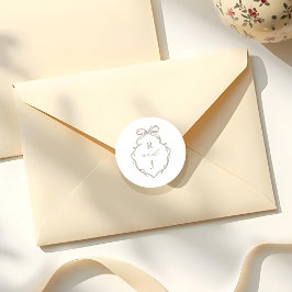 Pegatina Redonda Moda Beige Mano Dibujada Bow & Ribbon Monograma Es