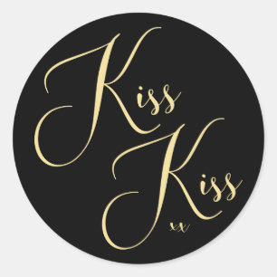 Pegatina Redonda Moda Black Gold Script Kiss