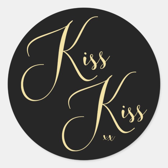 Pegatina Redonda Moda Black Gold Script Kiss (Anverso)