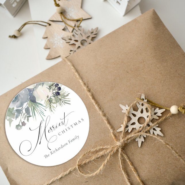 Pegatina Redonda Moda Blanco Dusky Verde Foliage Navidades Márrimas (Subido por el creador)