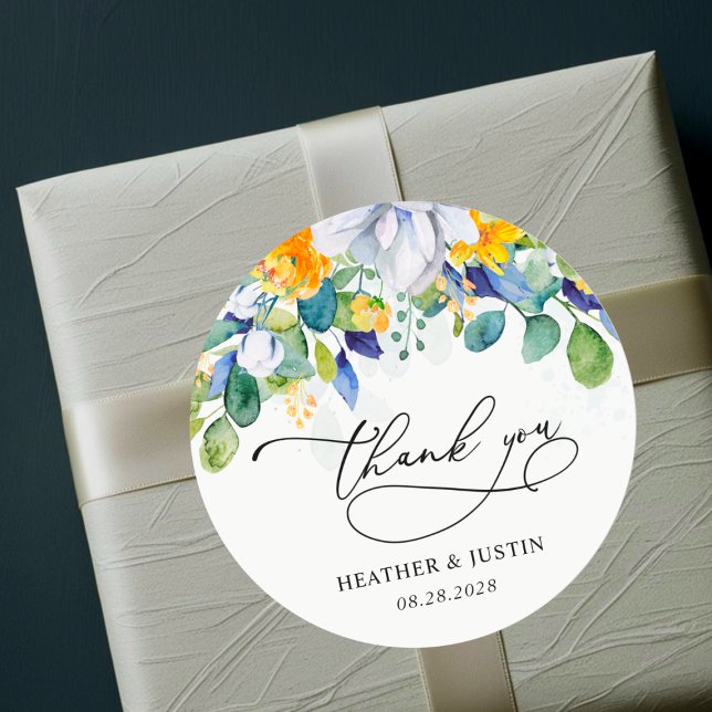 Pegatina Redonda Moda boda azul celeste floral (Subido por el creador)