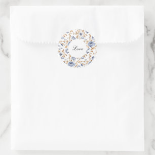 Pegatina Redonda Moda Boda floral azul romántico