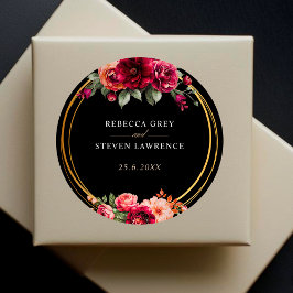 Pegatina Redonda Moda boda floral negro rojo