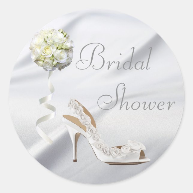 Pegatina Redonda Moda Boda Shoe & Bouquet Bridal Shower (Anverso)