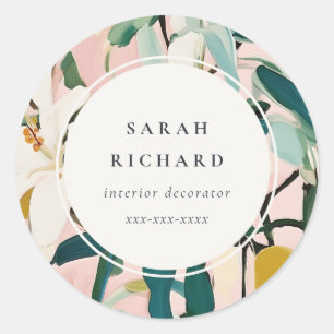 Pegatina Redonda Moda Boho Colorful Pink Verde azulado Verde Pintad