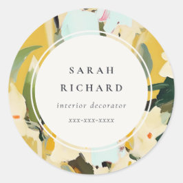 Pegatina Redonda Moda Boho Colorful Yellow Ochre Pintado Floral