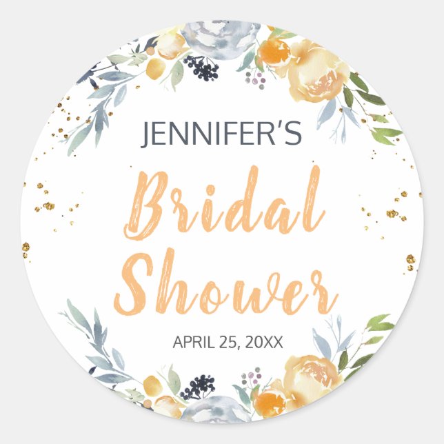 Pegatina Redonda Moda Boho Peach Floral Bridal Shower (Anverso)