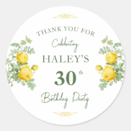 Pegatina Redonda Moda botánica floral amarilla y verde 30 cumpleaño